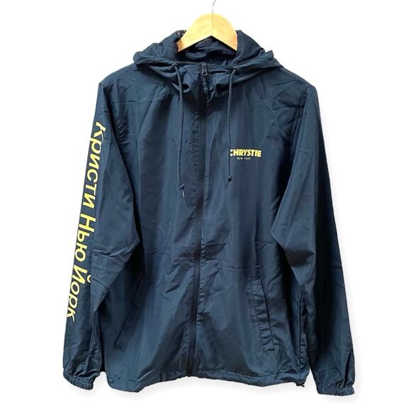 Chrystie NYC OG Logo Windbreaker Jacket in Navy Blue & Yellow Men's Medium $125 - Picture 1 of 10
